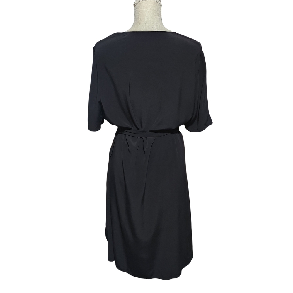 EILEEN FISHER Black Wrap Dress Womens Size 14 Tencel Short Sleeve Midi Minimal - Picture 8 of 14